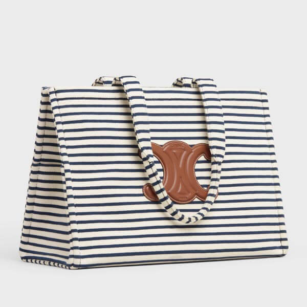 【セリーヌ】ラージストライプ トートコピー紺/タン 21SS 196762DMI .07AT